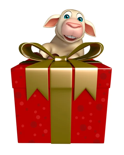 Schattige schapen cartoon karakter met geschenkdoos — Stockfoto