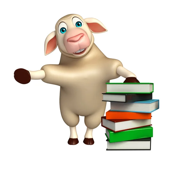 Caráter bonito dos desenhos animados das ovelhas com livros — Fotografia de Stock