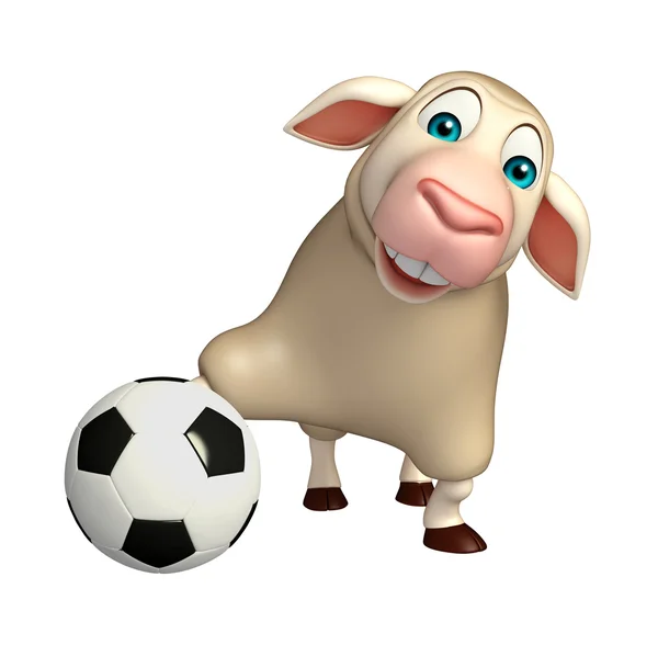 Leuke schapen stripfiguur met voetbal — Stockfoto