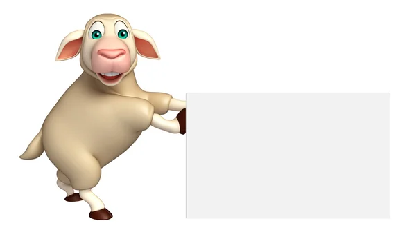 Милый овечий мультяшный персонаж с доской — стоковое фото
