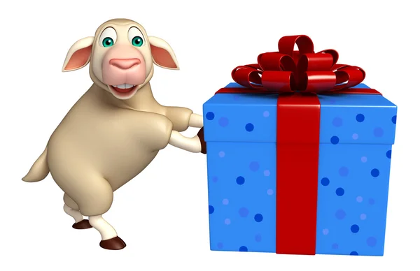 Lindo personaje de dibujos animados de ovejas con caja de regalo —  Fotos de Stock
