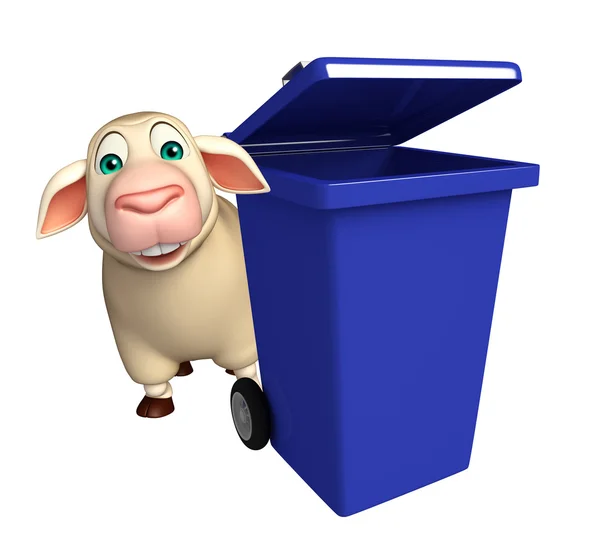 Caráter bonito dos desenhos animados de ovelha com lixo — Fotografia de Stock