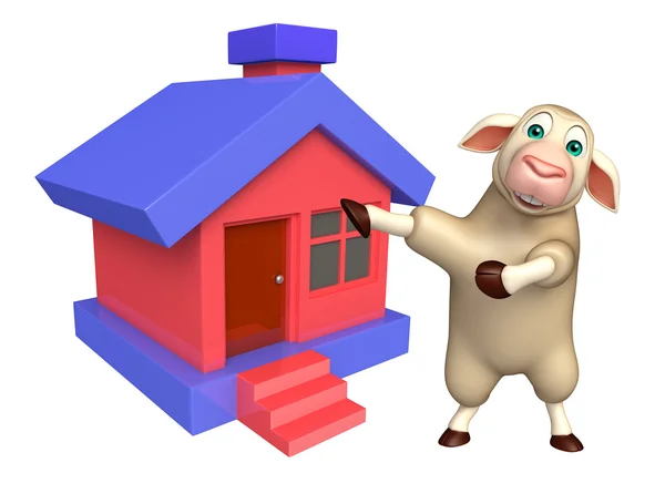 Lindo personaje de dibujos animados de ovejas con el hogar — Foto de Stock