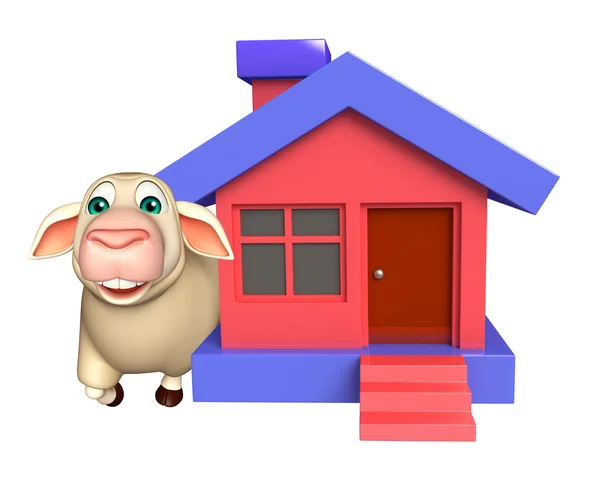 Schattige schapen cartoon karakter met huis — Stockfoto