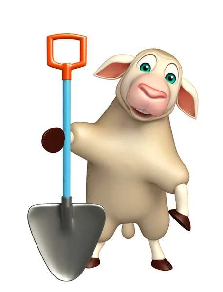 Zabawy owiec postać z kreskówek z łopatą — Zdjęcie stockowe