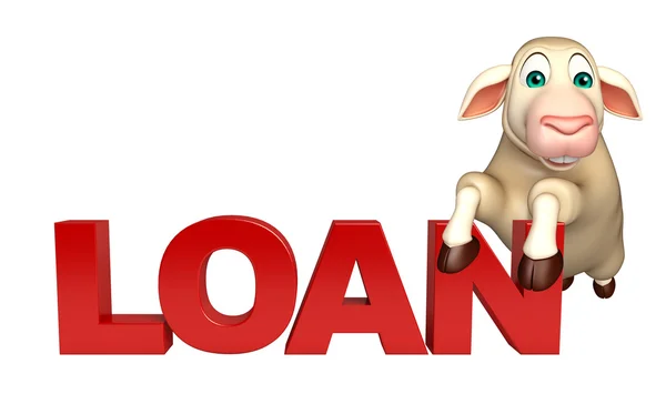 Fun Sheep cartoon character with loan sign — Stock Photo, Image