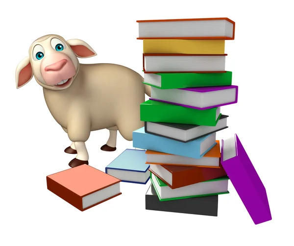 Cute Sheep cartoon character with books — Stock Photo, Image