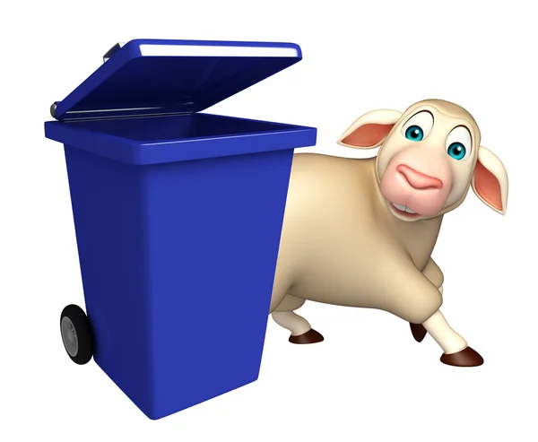 Caráter bonito dos desenhos animados de ovelha com lixo — Fotografia de Stock