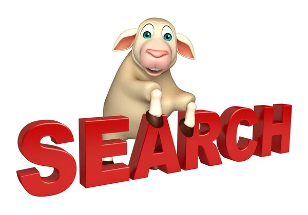 Sheep cartoon character with search sign — Stock Photo, Image