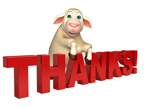 Sheep cartoon character with thanks sign — Stock Photo, Image