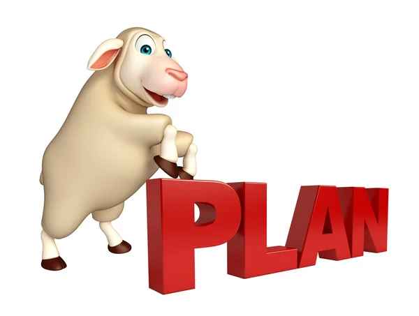 Divertido personaje de dibujos animados de ovejas con signo de plan — Foto de Stock