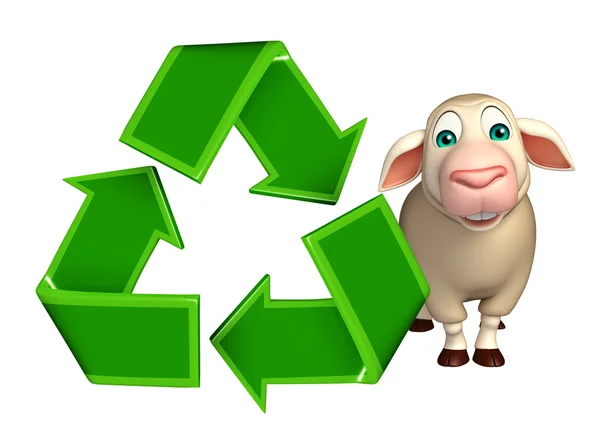 楽しいリサイクル記号羊漫画のキャラクター — ストック写真
