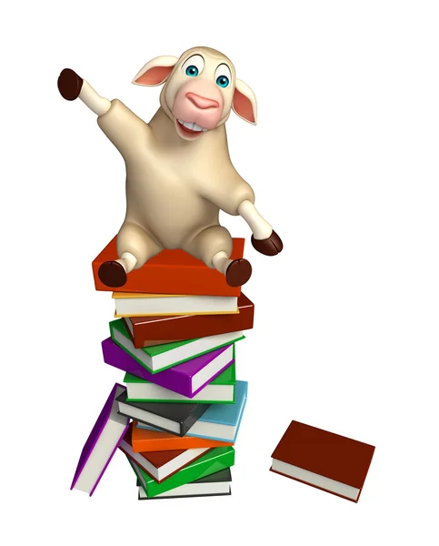 Roztomilý ovce kreslená postava s knihami — Stock fotografie