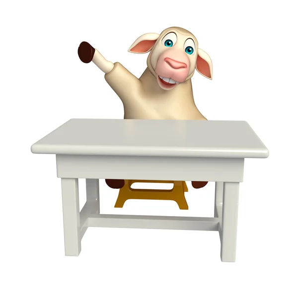 Niedliche Schafe Cartoon-Figur mit Tisch und Stuhl — Stockfoto