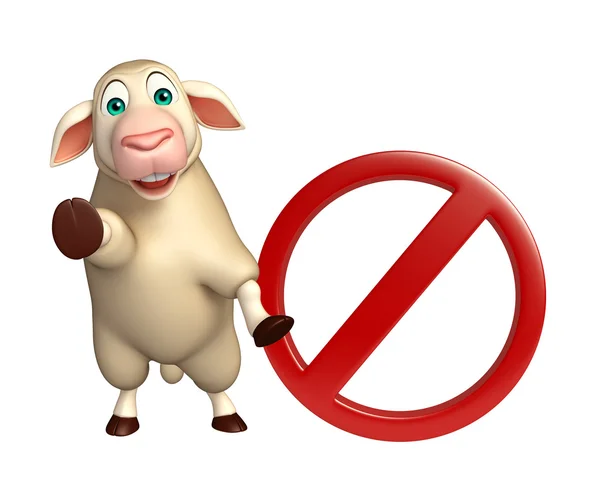 Cute owiec kreskówka postać z znak stop — Zdjęcie stockowe