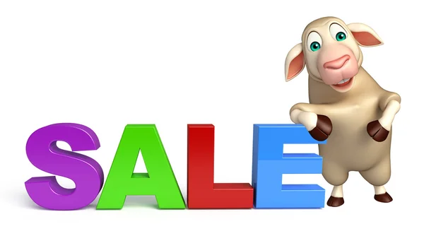 Cute Sheep cartoon character  with sale sign — Stock Photo, Image