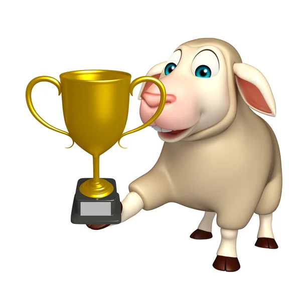 Schattige schapen cartoon karakter met winnende kop — Stockfoto