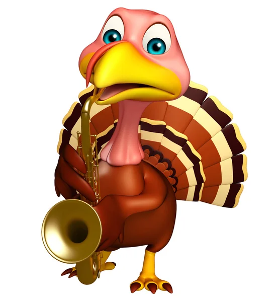 Turkey  cartoon character with saxophone — Stock Photo, Image