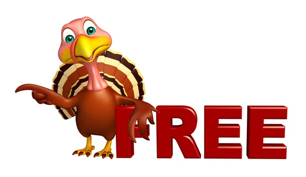 Fun Turkey cartoon character with free sign — Stock Photo, Image