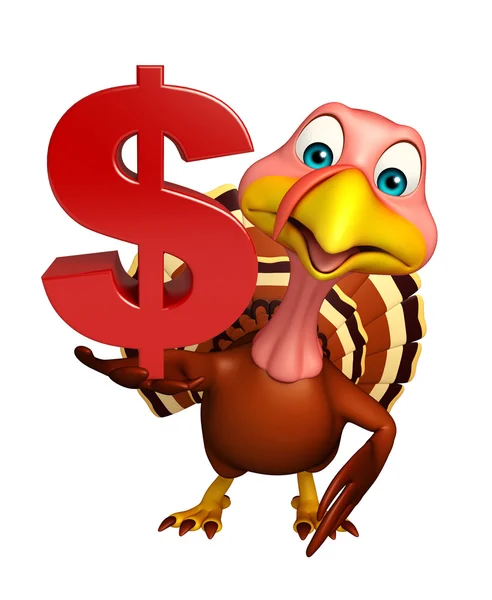 cute Turkey cartoon character with dollar sign