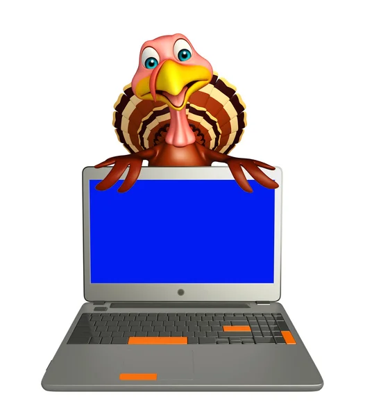 Spaß Truthahn Cartoon-Figur mit Laptop — Stockfoto
