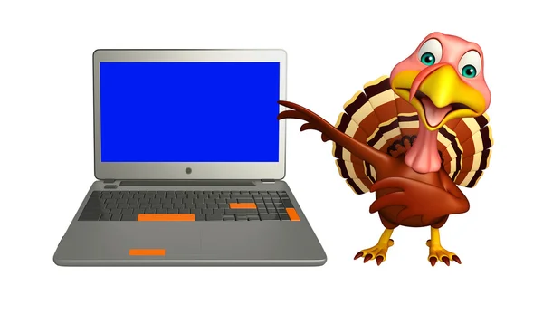 Divertido personagem de desenhos animados Turquia com laptop — Fotografia de Stock