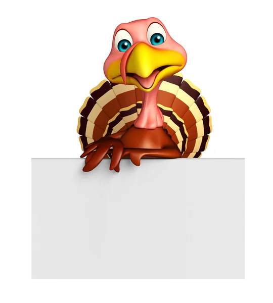Cute Turkey cartoon character with board — Stock Photo, Image