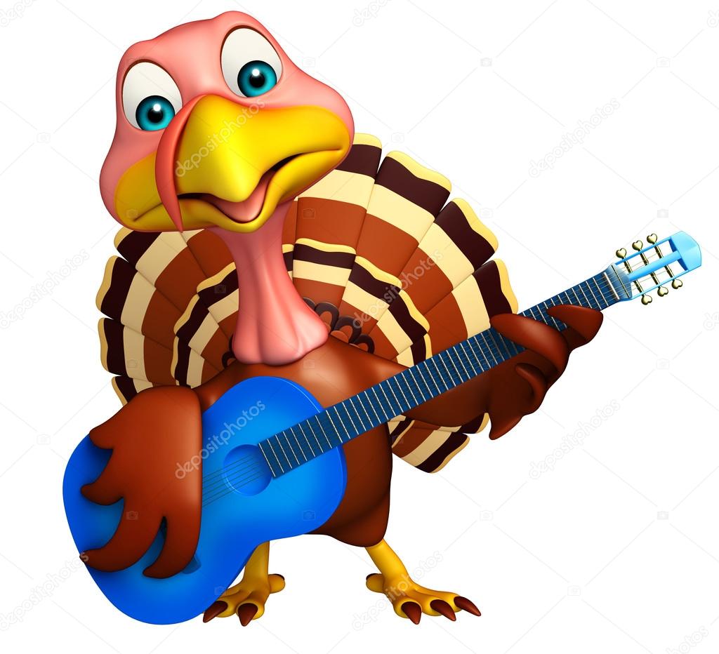 Personnage De Dessin Animé De Turquie Avec Guitare