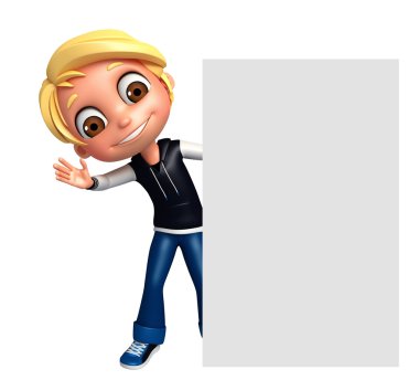 3D render, küçük çocukla beyaz tahta