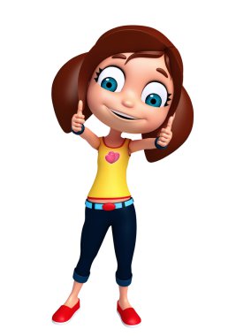3D Render of Little Girl with thums up pose  clipart