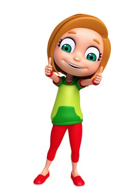 3D render, küçük kızla poz yukarı thums 