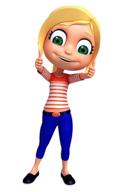 3D render, küçük kızla poz yukarı thums 