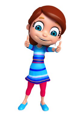3D Render of Little Girl with thums up pose  clipart