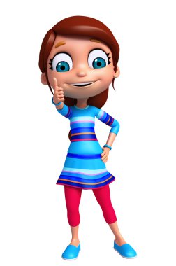 3D render, küçük kızla poz yukarı thums 