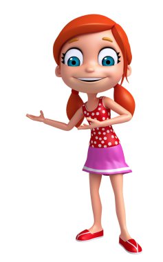 3D render, küçük kızla işaretleme poz