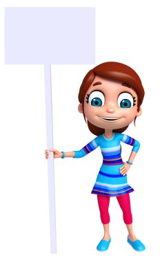 3D render, küçük kızla beyaz tahta