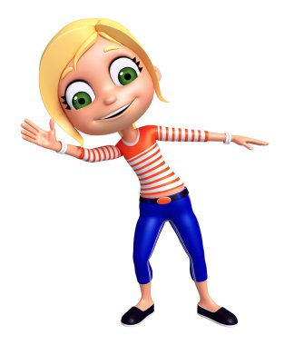 3D render, küçük kızla beyaz tahta