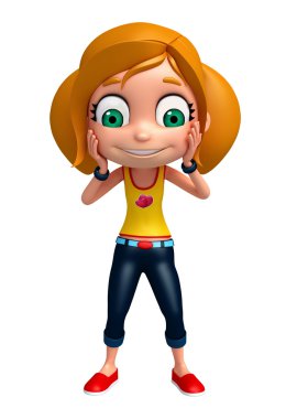 3D render, küçük kız komik poza sahip