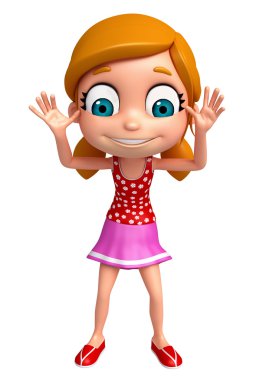 3D render, küçük kız komik poza sahip