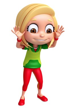 3D render, küçük kız komik poza sahip