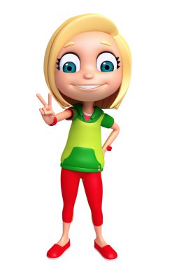 3D render, küçük kızla zafer pozu