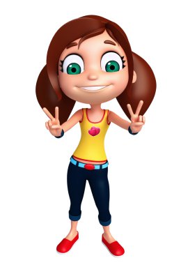 3D render, küçük kızla zafer pozu