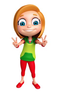 3D render, küçük kızla zafer pozu