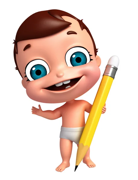 3D render dziecka z ołówkiem — Zdjęcie stockowe