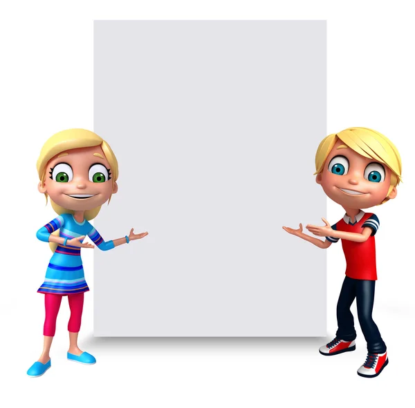 Rendre 3D de petit garçon et fille avec tableau blanc — Photo