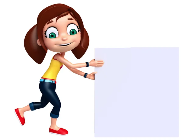 3D render z małą dziewczynką z biały deska — Zdjęcie stockowe