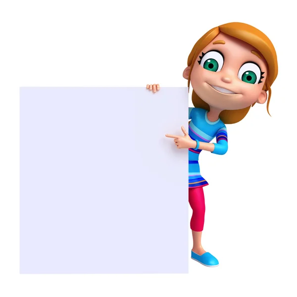 3D Render of Little Girl with white board — Stock Photo, Image