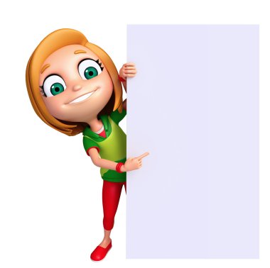 3D render, küçük kızla beyaz tahta