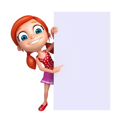 3D render, küçük kızla beyaz tahta