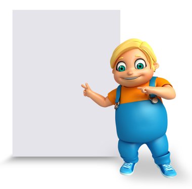 3D render, küçük çocukla beyaz tahta